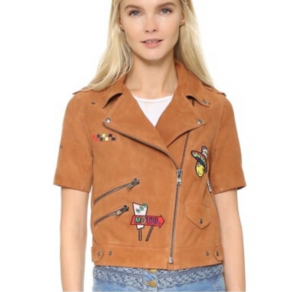 Mira Mikati Caramel Goat Leather Embroidered Biker Jacket